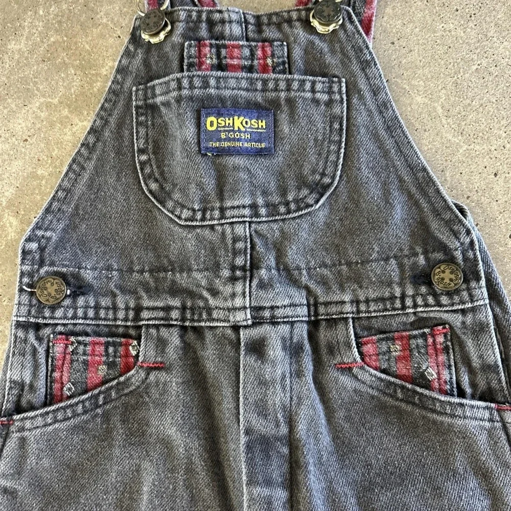 Vintage OshKosh B Gosh Vestbak Denim Overalls Black Red‎ Size 5 USA